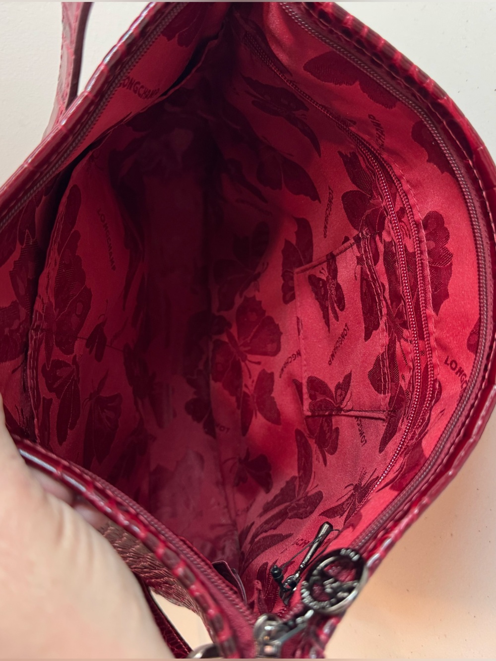 Longchamp Roseau Croc-Embossed Crossbody Bag in Bordeaux - Picture 8 of 11